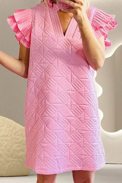 Ruffled Notched Cap Sleeve Mini Dress - Ebony's Shopping