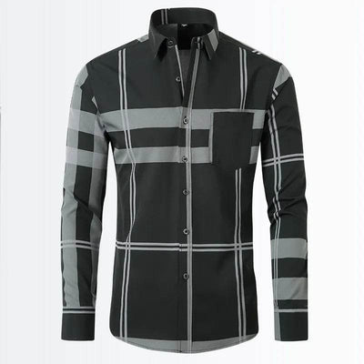 Men's Geometric Pattern Long Sleeve Button-Down Shirt - Ebony's Shopping