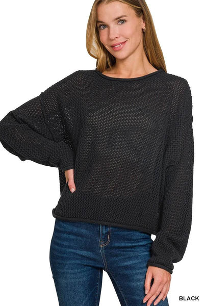 Zenana Textured Drop Shoulder Knit Top - Ebony's Shopping