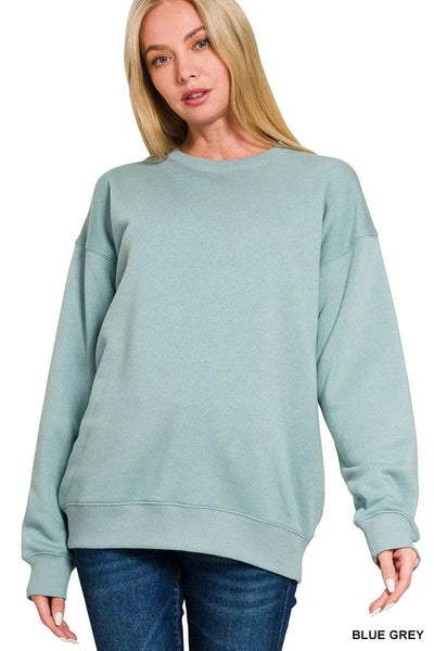 Zenana Fleece Round Neck Sweatshirts - Ebony's Shopping