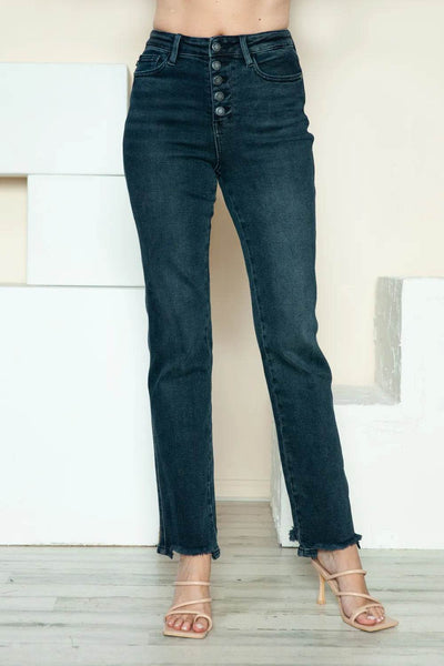 Judy Blue Full Size Button Fly Hem Destroy Straight Jeans - Ebony's Shopping