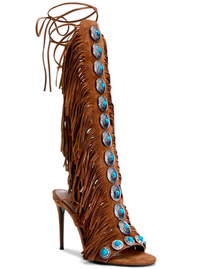Fringe Lace Up High Heel Sandal - Ebony's Shopping