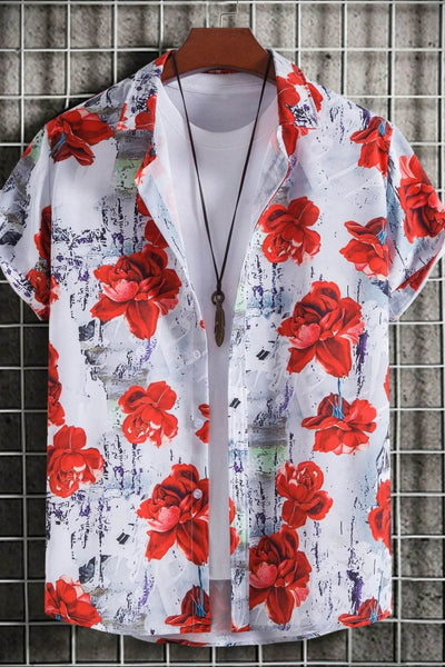 Men's Floral Print Short Sleeve Shirt - Ebony's Shopping