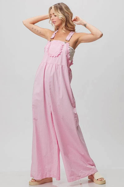 BiBi Lace Edge Detail Wide Leg Overall - Ebony's Shopping