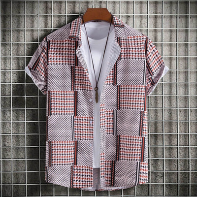 Men's Plus Size Patchwork Plaid Short Sleeve Casual Shirt - Ebony's Shopping