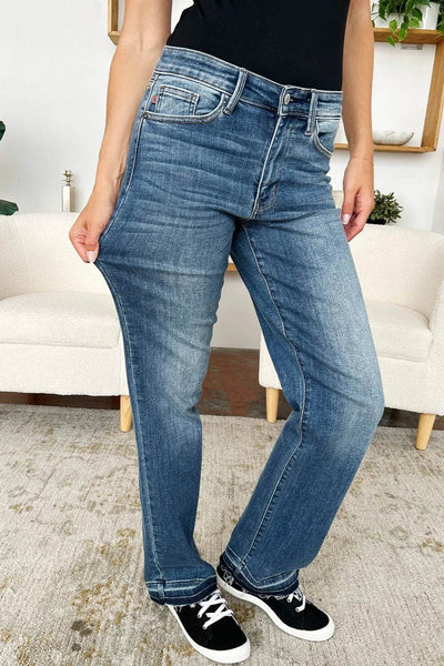Judy Blue Full Size Mid Rise Release Hem Jeans - Ebony's Shopping