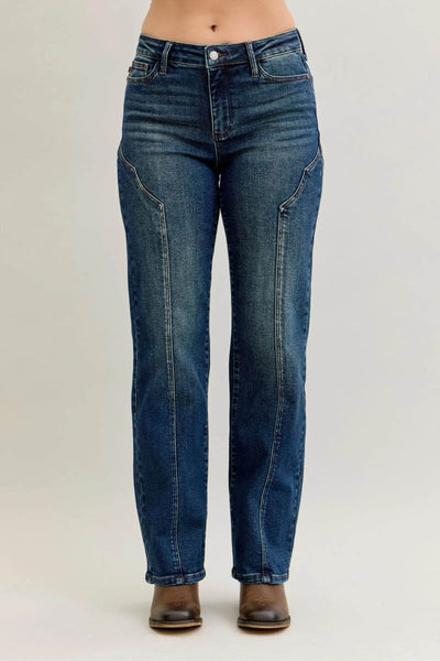 Judy Blue Full Size Seam Detail Straight Leg Jeans Plus Size - Ebony's Shopping
