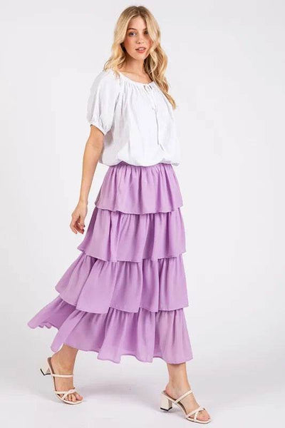 Mittoshop Chiffon Ruffle Layer Elastic Waist Midi Skirt - Ebony's Shopping