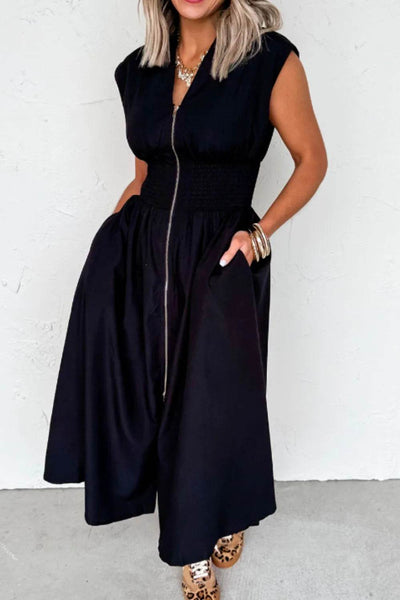 Sleeveless Zip-Front Maxi Dress - Ebony's Shopping