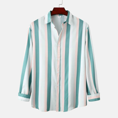 Men's Striped Button-Down Long Sleeve Shirt - Ebony's Shopping
