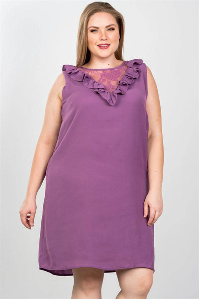 Plus Size Lace Insert Shift Midi Dress - Ebony's Shopping