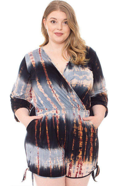 Tie Dye Wrap Plussize Romper - Ebony's Shopping