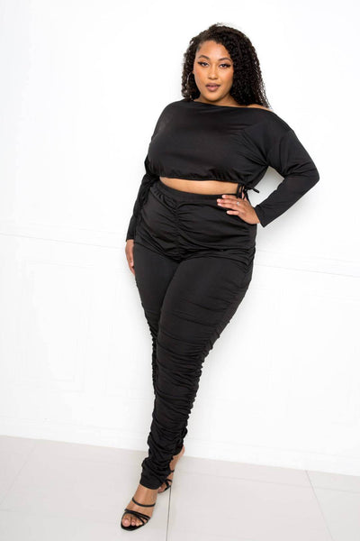 Off Shoulder Cropped Top And Ruched Leggings Sets - Ebony's Shopping