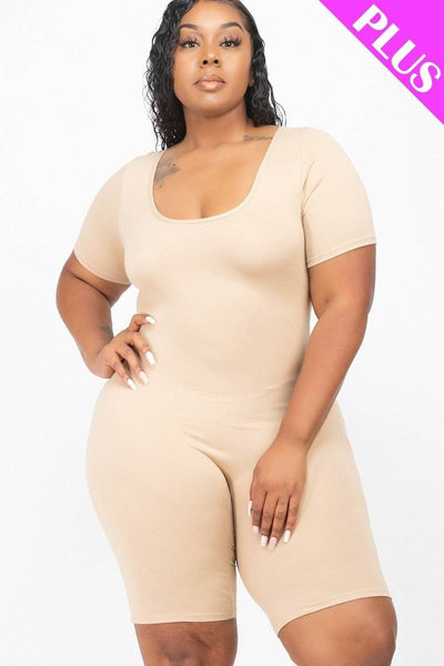 Plus Size Short Sleeve Bodycon Romper - Ebony's Shopping