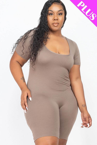 Plus Size Short Sleeve Bodycon Romper - Ebony's Shopping
