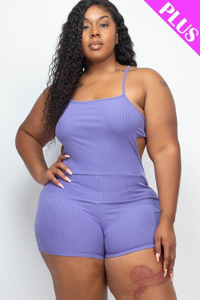 Plus Ribbed Sleeveless Back Cutout Bodycon Active Romper - Ebony's Shopping