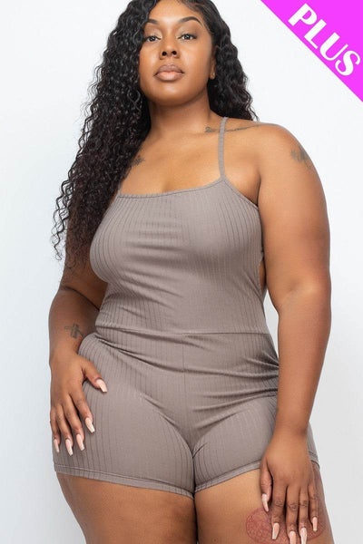 Plus Ribbed Sleeveless Back Cutout Bodycon Active Romper - Ebony's Shopping