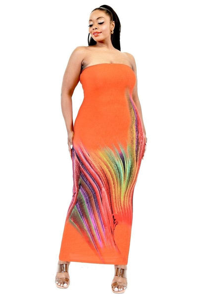 Plus Sleeveless Color Gradient Tube Top Maxi Dress - Ebony's Shopping