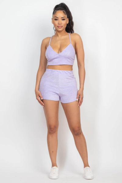 Terry Towel Bralette Top & Mini Shorts Set - Ebony's Shopping