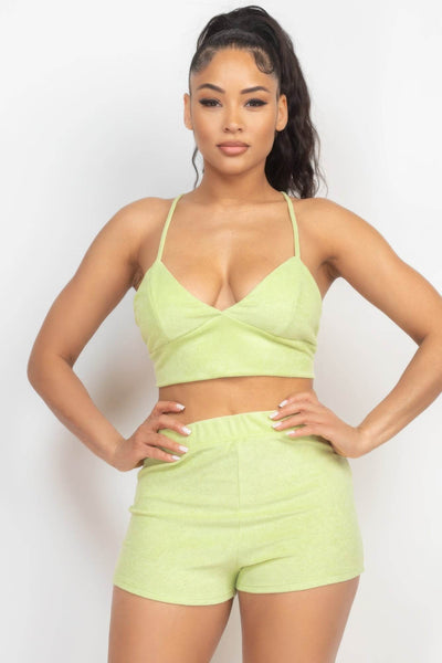 Terry Towel Bralette Top & Mini Shorts Set - Ebony's Shopping
