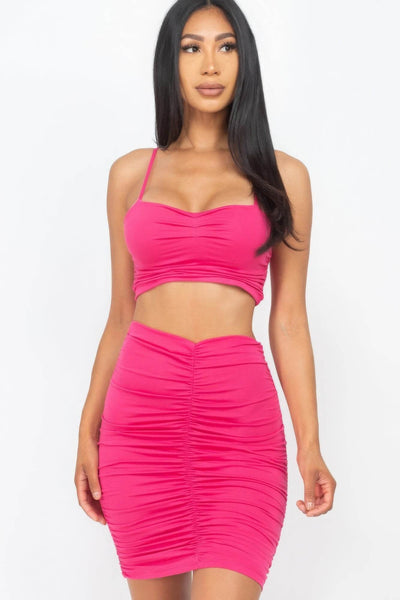 Ruched Crop Top And Skirt Sets - Ebony's Shopping