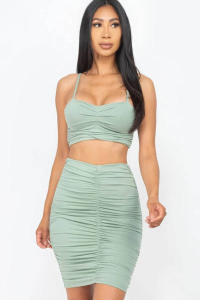 Ruched Crop Top And Skirt Sets - Ebony's Shopping