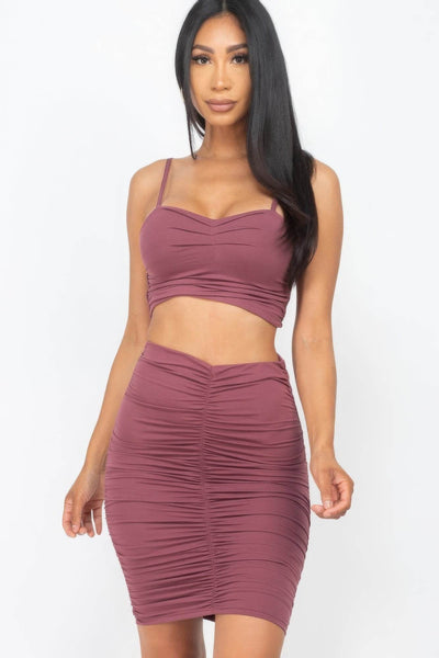 Ruched Crop Top And Skirt Sets - Ebony's Shopping