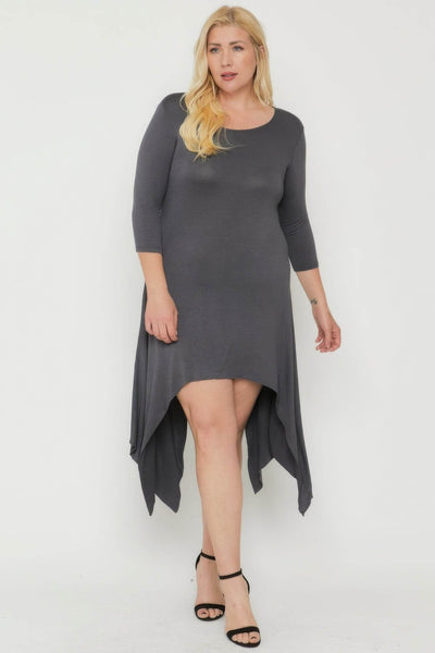 Asymmetrical Raw Edge Hem Solid Dress - Ebony's Shopping