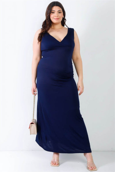 Plus V-neck Sleeveless Maxi Dress - Ebony's Shopping