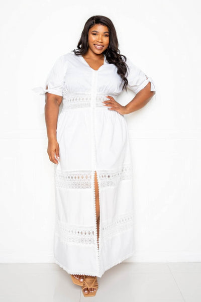 Puff Sleeve Maxi Dress With Lace Insert - Ebony's Shopping