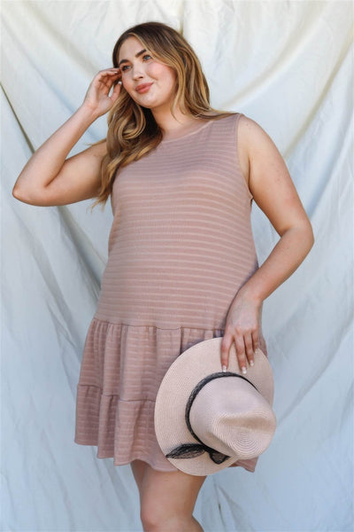 Plus Apricot Textured Ruffle Hem Open Back With Self-tie Detail Mini Dress - Ebony's Shopping