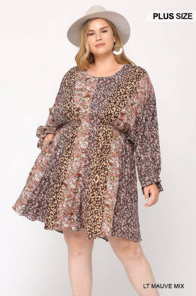 Print Mixed Dolman Sleeve Dress With Side Pockets - Ebony's Shopping