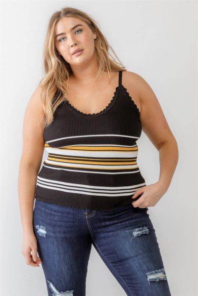 Plus Ribbed Ruffle Tank Top - Ebony's Shopping