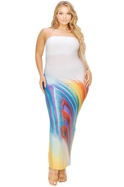 Plus sleeveless color gradient tube top maxi dress - Ebony's Shopping