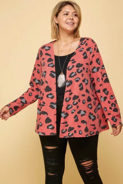 Plus Size Animal Printed Open Front Cropped Cardigan - Ebony's Shopping