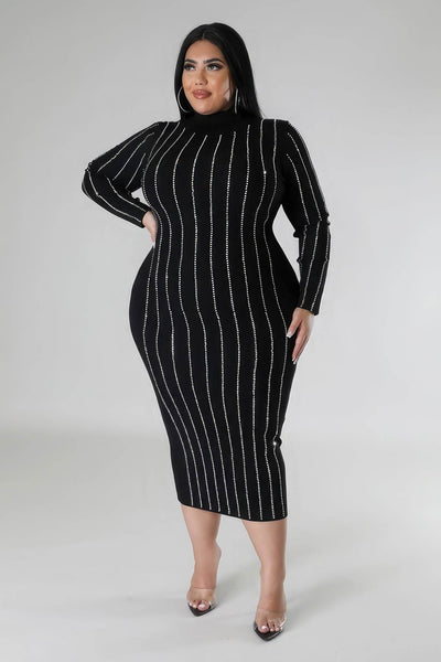 Turtle Neck Stretch Dress - Ebony's Shopping