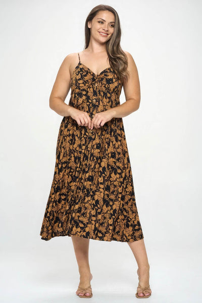 Plus Botanical Print Front Tie Maxi Dress - Ebony's Shopping