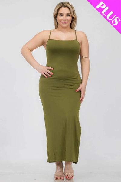 Plus Size Crisscross Back Split Thigh Maxi Dress - Ebony's Shopping