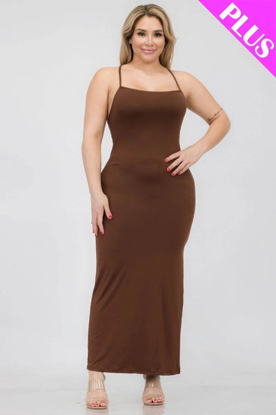 Plus Size Crisscross Back Split Thigh Maxi Dress - Ebony's Shopping