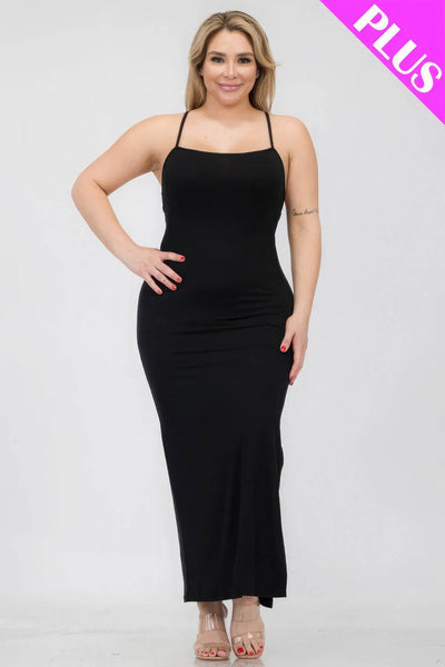 Plus Size Crisscross Back Split Thigh Maxi Dress - Ebony's Shopping