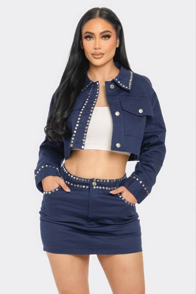Embroidered cropped shirt set - Ebony's Shopping