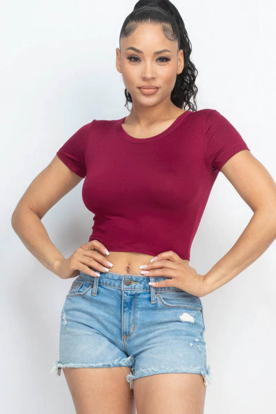 Short Sleeve Roundneck Crop Top - Ebony's Shopping