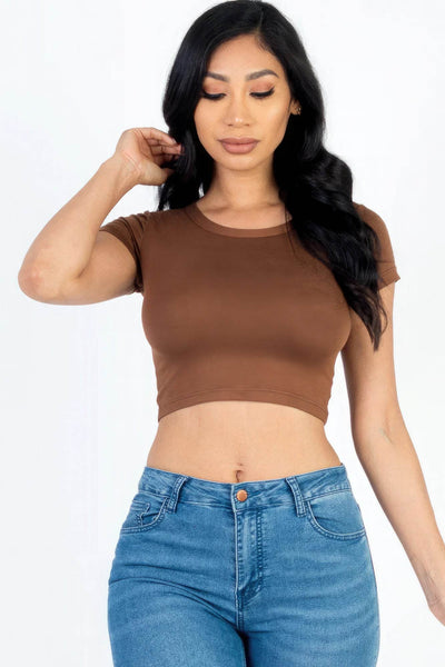 Short Sleeve Roundneck Crop Top - Ebony's Shopping