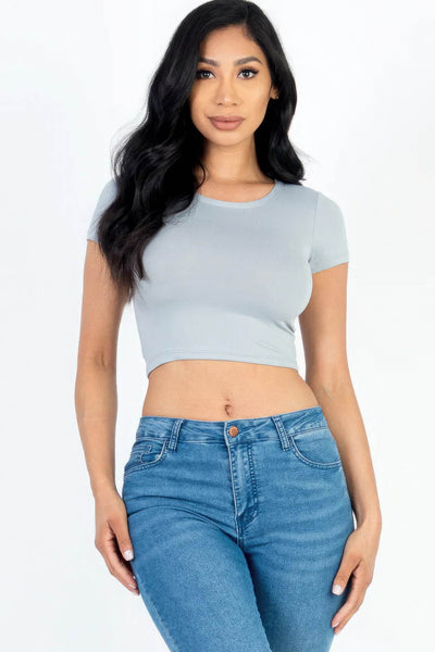 Short Sleeve Roundneck Crop Top - Ebony's Shopping