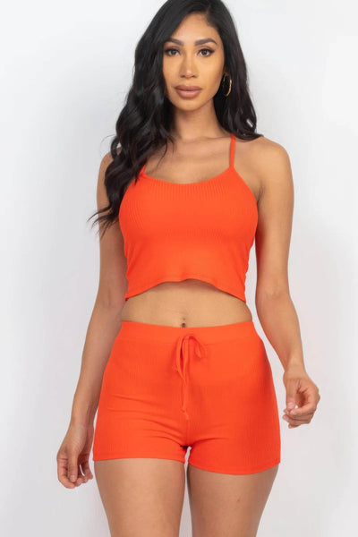 Ribbed Crop Cami Top & Shorts Set - Ebony's Shopping