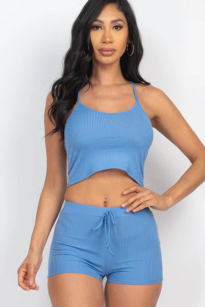 Ribbed Crop Cami Top & Shorts Set - Ebony's Shopping