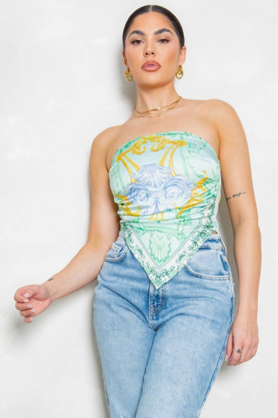 Strapless Satin Effect Scarf Top - Ebony's Shopping