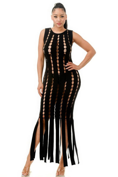 Cut Out Fringe Dress - Ebony's Shopping