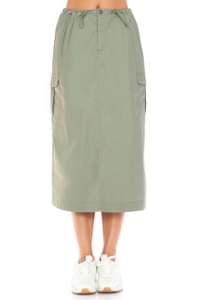 Cargo Skirt With Drawstring Midi Skirt - Ebony's Shopping