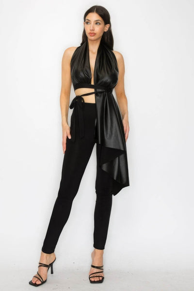 Faux Leather Top Pants Set - Ebony's Shopping